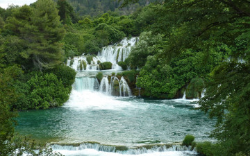 Картинка природа водопады каскад река лес деревья