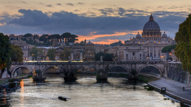 Обои картинки фото города, рим,  ватикан италия, собор, река, мост
