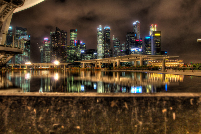 Обои картинки фото города, сингапур сингапур, сингапур, огни, ночь, дома