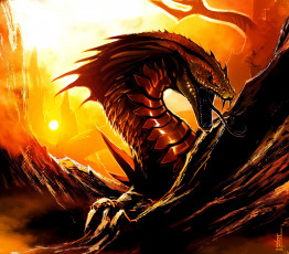 Картинка фэнтези существа скалы чудовище монстр змей