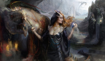 Картинка фэнтези красавицы+и+чудовища девушка магия существо драконы