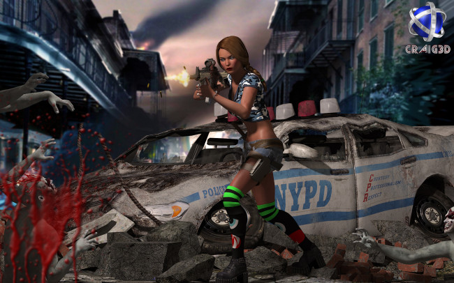 Обои картинки фото 3д графика, фантазия , fantasy, улица, взгляд, оружие, девушка