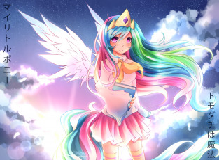 Картинка аниме ангелы +демоны небо девочка арт fenrixion princess celestia ангел облака