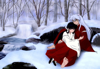 Картинка аниме inuyasha объятия зима пара кикио инуяша