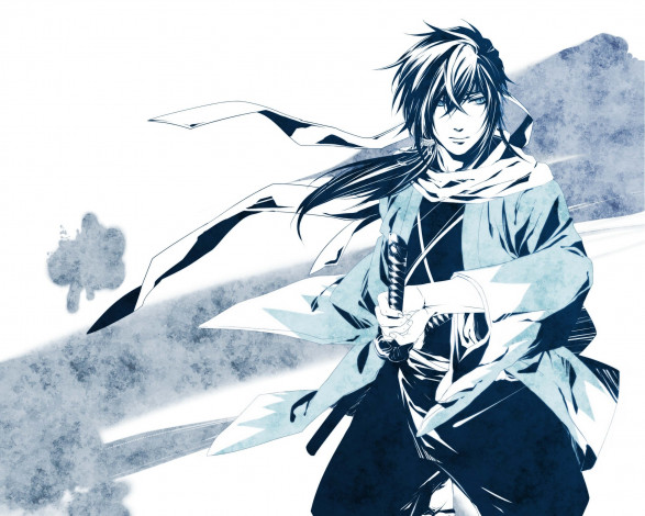Обои картинки фото аниме, hakuoki, меч, парень, фон