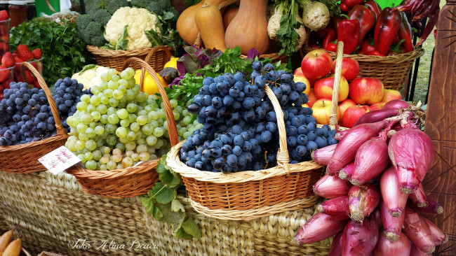 Обои картинки фото еда, фрукты и овощи вместе, прилавок