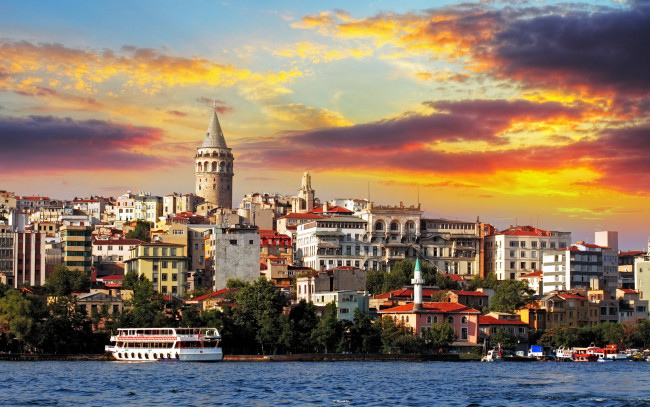Обои картинки фото города, стамбул , турция, дома, лайнер, залив