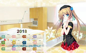 обоя календари, аниме, взгляд, девушка, 2018, шкаф, кровать