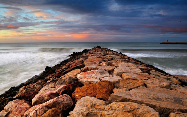 Обои картинки фото природа, побережье, волнорез, камни, море, берег, волны
