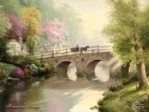 Картинка thomas kinkade рисованные пейзаж река мост