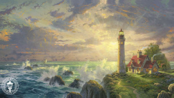 Картинка thomas kinkade рисованные маяк пейзаж море