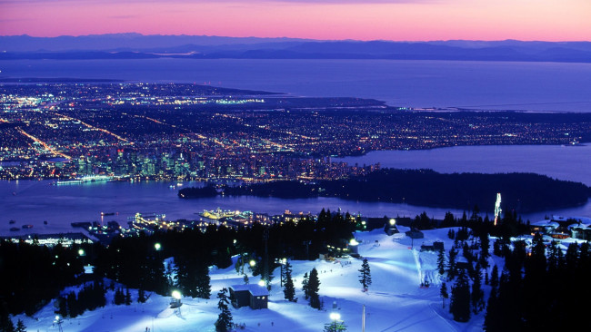Обои картинки фото города, ванкувер , канада, ночь, зима, панорама