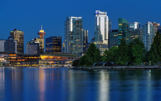 Обои картинки фото города, ванкувер , канада, вечер, река