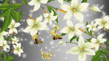 Картинка векторная+графика цветы+ flowers бабочки фон цветы