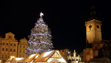 Картинка города прага+ Чехия башня елка праздник