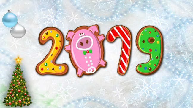 Обои картинки фото праздничные, векторная графика , новый год, 2019, фон, шары, новогодняя, ель