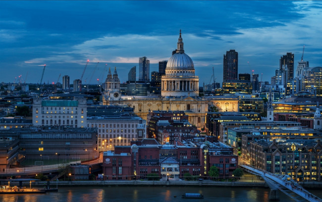 Обои картинки фото города, лондон , великобритания, панорама, собор, река