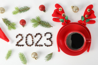 Картинка праздничные -+разное+ новый+год кофе рождественские украшения 2023 год праздник простой фон