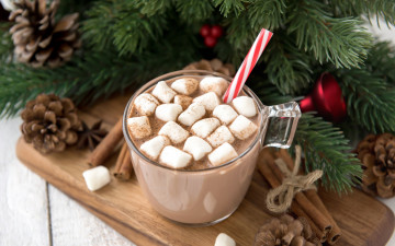 Картинка праздничные угощения шишки корица анис какао маршмеллоу