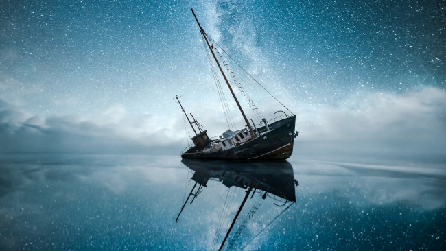 Обои картинки фото 3д графика, фантазия , fantasy, лодка, художественное, затерянный, мир