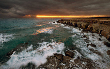 обоя природа, побережье, cyprus, море, скалы, закат
