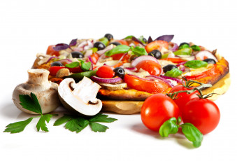 обоя еда, пицца, грибы, помидоры, томты
