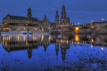 Картинка города дрезден германия ночь река отражение