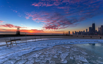 Картинка chicago города Чикаго сша лёд закат