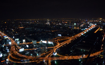 обоя города, бангкок, таиланд, магистраль, развязки, огни, город, ночь