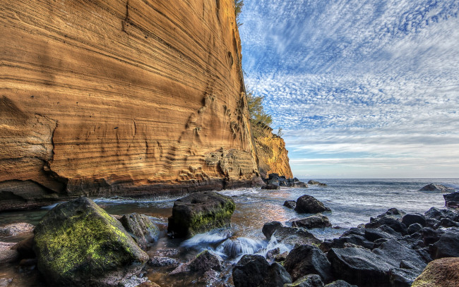 Обои картинки фото природа, побережье, облака, камни, скалы, океан