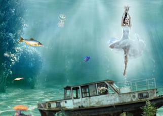 Картинка фэнтези девушки рыбы вода