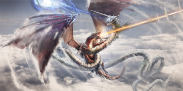 Картинка фэнтези драконы фантастика змей арт небо дракон битва бой