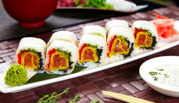 Картинка еда рыба +морепродукты +суши +роллы роллы суши васаби кухня японская имбирь икра