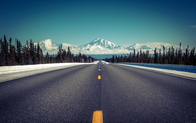 Обои картинки фото природа, дороги, шоссе, снег, горы