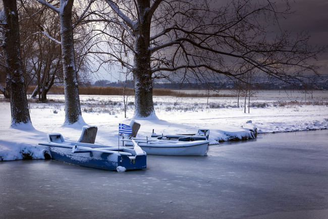 Обои картинки фото корабли, лодки,  шлюпки, зима, река, лед