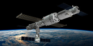 Картинка космос космические+корабли +космические+станции мкс станция батареи земля поверхность орбита солнечные пространство панели модули отсеки