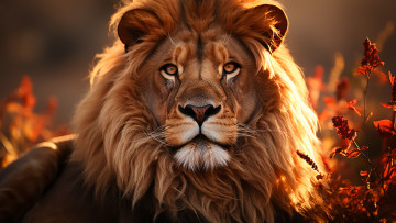 Картинка рисованное животные взгляд морда свет природа поза портрет лев ии-арт