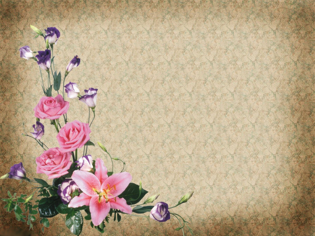 Обои картинки фото цветы, букеты, композиции, розы, лилия, эустома