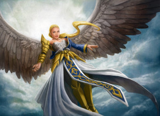 Картинка фэнтези ангелы улыбка в небе девушка крылья ангел облака
