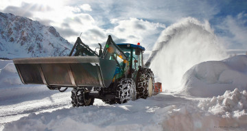 обоя техника, снегоуборочная техника, трактор, дорога, сугробы, снег