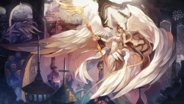 Картинка фэнтези ангелы фантастика арт ангел крылья девушка посох кресты