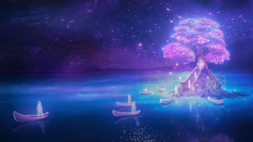 Картинка фэнтези призраки остров лодки