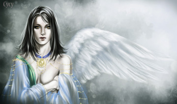 Картинка фэнтези ангелы крылья ангел девушка взгляд грудь