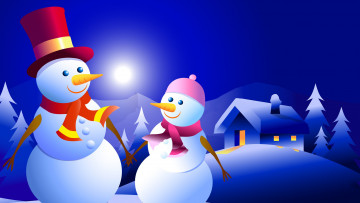 Картинка праздничные векторная+графика+ новый+год рождество ночь домик зима снеговик