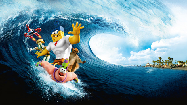 Обои картинки фото кино фильмы, the spongebob movie,  sponge out of water, sponge, out, of, water, the, spongebob, movie, волна, океан, губка, боб