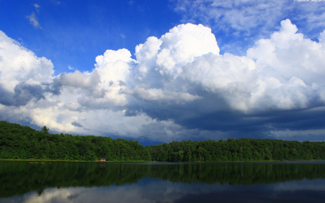 Обои картинки фото природа, реки, озера, пейзаж, вода, отражение, деревья, небо, облака