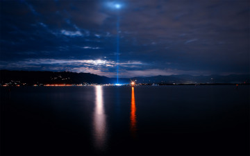 Картинка природа маяки вода отражение море свет ночь маяк