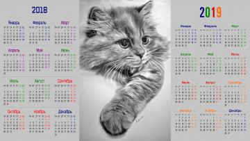 обоя календари, рисованные,  векторная графика, взгляд, кошка