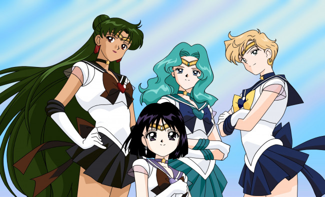 Обои картинки фото аниме, sailor moon, neptune, saturn, uranus, pluto, войны, девушки