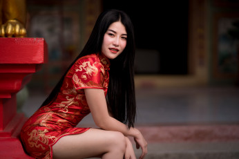 Картинка девушки -unsort+ азиатки платье длинные волосы